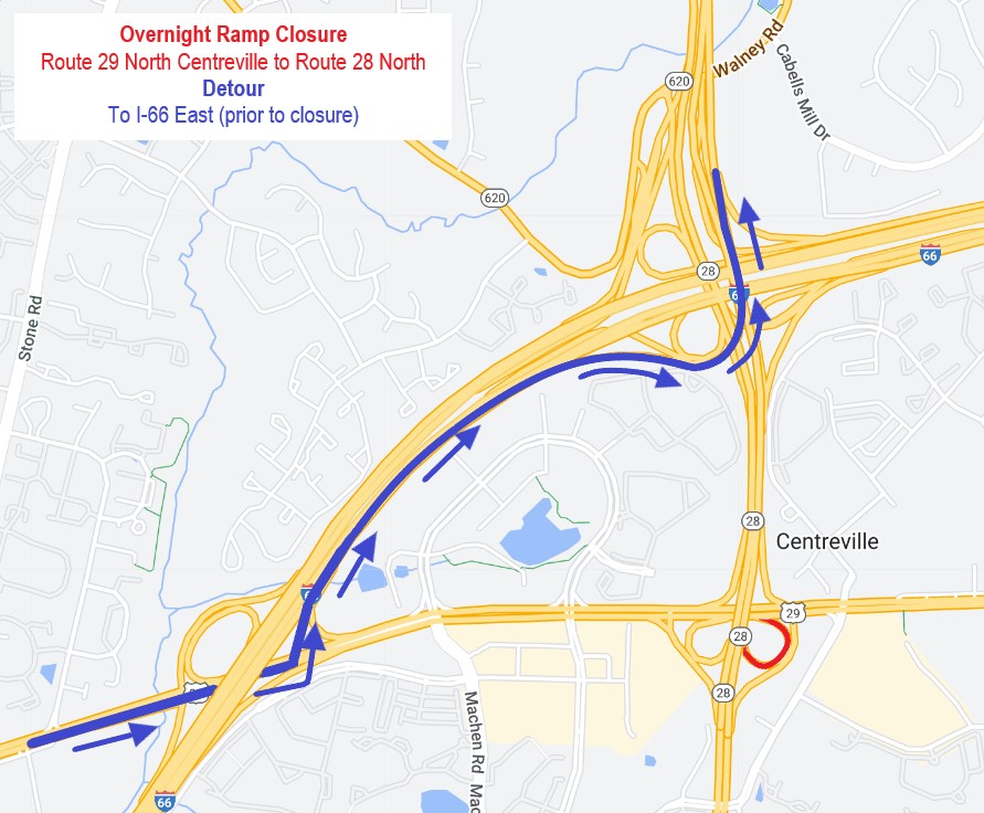 Detour map for ramp closure.