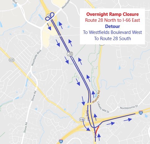 Detour map for ramp closure.